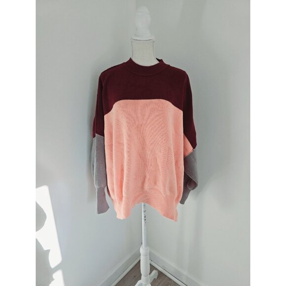 Free People Easy Street Cotton Blend Colorblock Knit Oversize Sweater Jumper M - Picture 2 of 11